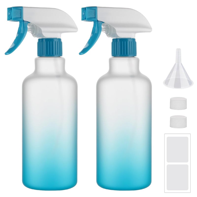 Hethyo Spray Bottles 16.9oz/500ml Plastic Spray Bottle for Hair Mist/Stream Empty Spray Bottle Heavy Duty Refillable Containers for Cleaning Solutions, Plants Gradient 2 Pack (Blue) - Image 1